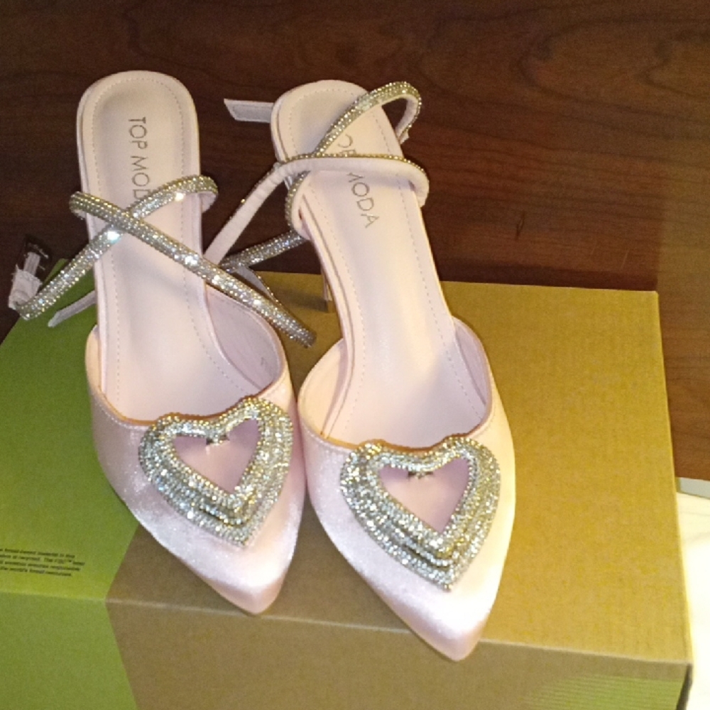 TOP Moda Pink and Silver Heart Embellished Heels